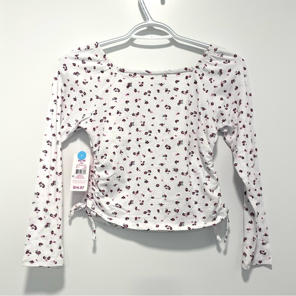 NEW Justice Girls White Floral Side Cinch Long Sleeve Top (size M & L) - Picture 2 of 5